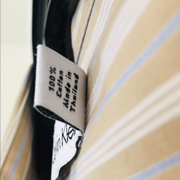 Calvin Klein Mens Button Down Tan/Blue 161/2 34/35 - Picture 4 of 6